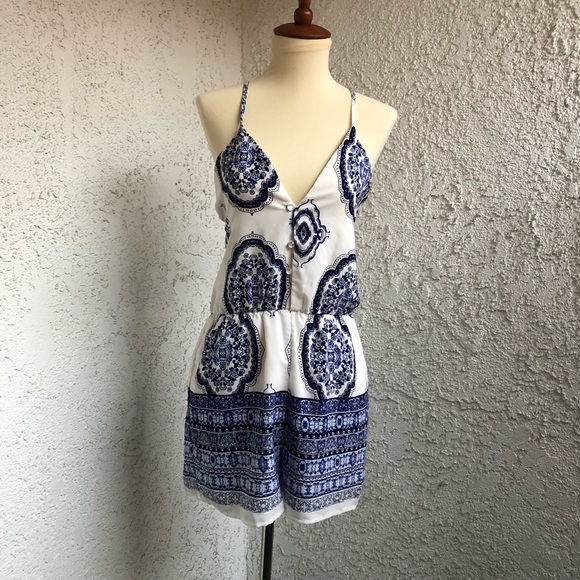 Blue and White Shorts Romper - Picture 1 of 6
